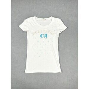 Vtg Hollister T-Shirt Juniors S White CA Heart Graphic Embroidered Baby Tee
